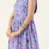 Blue N Pink Digital Printed Georgette Tiered Dress After Six Wear Festive Wear