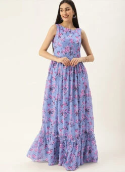 Blue N Pink Digital Printed Georgette Tiered Dress After Six Wear 10 Blue N Pink Digital Printed Georgette Tiered Dress After Six Wear -Mahra Clothing Shop Blue N Pink Digital Printed Georgette Tiered Dress DRBS02104273 u