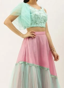 Blue N Pink Embroidered Lehenga Set Party Wear Wedding Wear