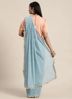 Teen Girls Blue N White Digital Printed Georgette N Blouse Festive Wear -Mahra Clothing Shop Blue N White Digital Printed Georgette N Blouse SABS02012706 b