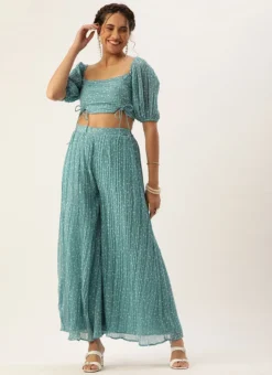 Bottom From Blue N White Printed Pleated Georgette Co-ords After Six Wear 10 Bottom From Blue N White Printed Pleated Georgette Co-ords After Six Wear -Mahra Clothing Shop Blue N White Printed Pleated Georgette Co ords IWBS02211100 u