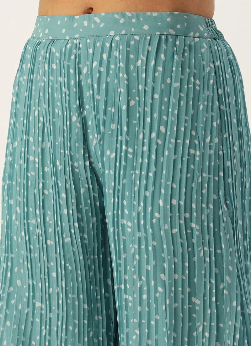 Bottom From Blue N White Printed Pleated Georgette Co-ords After Six Wear 7 Bottom From Blue N White Printed Pleated Georgette Co-ords After Six Wear - Image 7