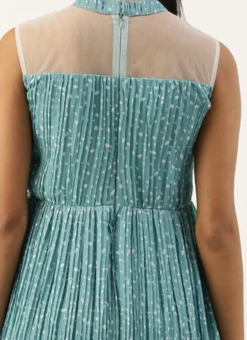 Teen Girls Blue N White Printed Pleated Georgette Gown Party Wear -Mahra Clothing Shop Blue N White Printed Pleated Georgette Gown IWBS02211196 rrc2