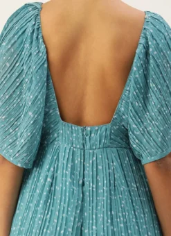 Blue N White Printed Pleated Georgette Jumpsuit Festive Wear After Six Wear -Mahra Clothing Shop Blue N White Printed Pleated Georgette Jumpsuit DRBS02211146 rrc2