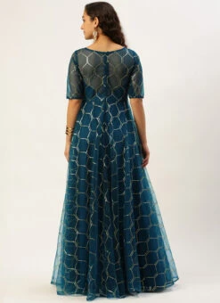 Teen Girls Blue Net Embroidered Floor Length Gown Wedding Wear -Mahra Clothing Shop Blue Net Embroidered Floor Length Gown IWBS02302319 b