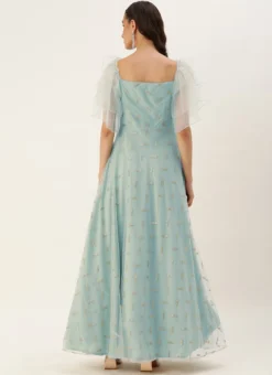 Teen Girls Blue Net Embroidered Gown Party Wear -Mahra Clothing Shop Blue Net Embroidered Gown IWBS02305208 b