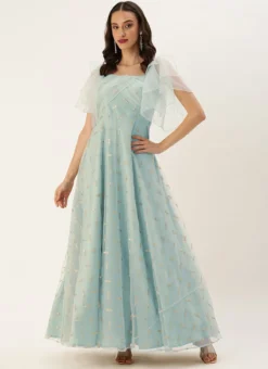 Teen Girls Blue Net Embroidered Gown Party Wear -Mahra Clothing Shop Blue Net Embroidered Gown IWBS02305208 u