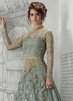 Blue Net Embroidery Long Choli Lehenga Party Wear -Mahra Clothing Shop Blue Net Embroidery Long choli Lehenga GHSKAL23005 b