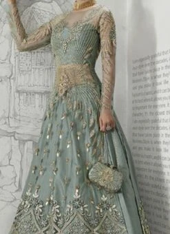 Blue Net Embroidery Long Choli Lehenga Party Wear
