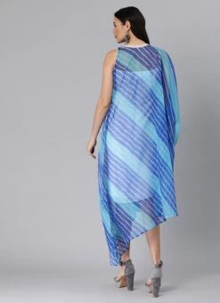 Blue Organza Printed Kaftan Dress Festive Wear 11 Blue Organza Printed Kaftan Dress Festive Wear -Mahra Clothing Shop Blue Organza Printed Kaftan Dress DRBS02204783 b