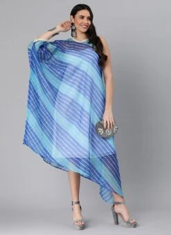 Blue Organza Printed Kaftan Dress Festive Wear 10 Blue Organza Printed Kaftan Dress Festive Wear -Mahra Clothing Shop Blue Organza Printed Kaftan Dress DRBS02204783 u