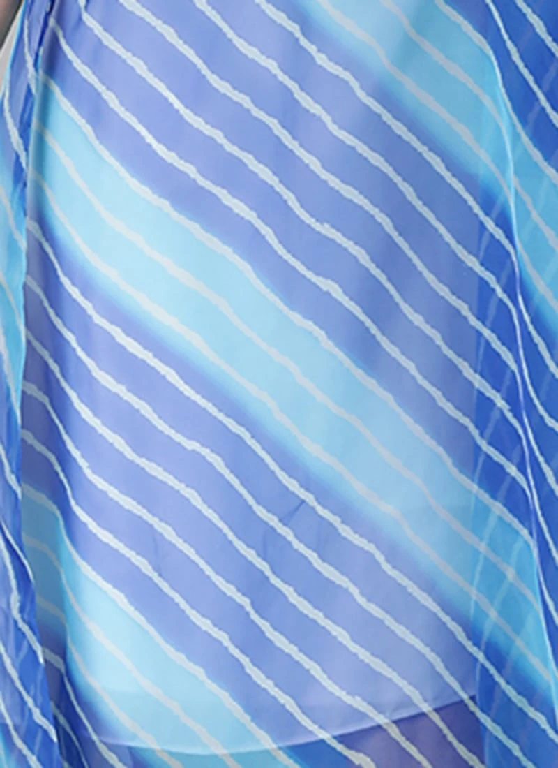 Blue Organza Printed Kaftan Dress Festive Wear 8 Blue Organza Printed Kaftan Dress Festive Wear - Image 8