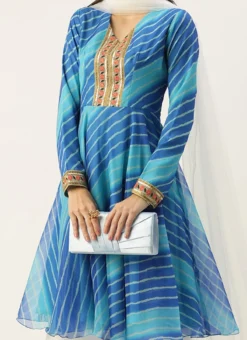 Teen Girls Presenting Blue Organza Printed Palazzo Suit Festive Wear