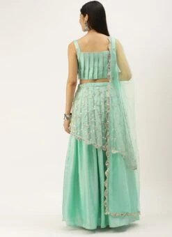 Teen Girls Blue Pleated Lehenga Set Festive Wear -Mahra Clothing Shop Blue Pleated Lehenga Set GHBS02205994 b