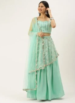 Teen Girls Blue Pleated Lehenga Set Festive Wear -Mahra Clothing Shop Blue Pleated Lehenga Set GHBS02205994 u