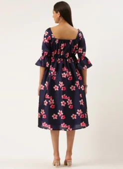 Blue Printed Art Silk Dress Festive Wear -Mahra Clothing Shop Blue Printed Art Silk Maxi Dress DRBS02205037 b