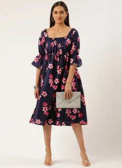 Blue Printed Art Silk Dress Festive Wear -Mahra Clothing Shop Blue Printed Art Silk Maxi Dress DRBS02205037 u