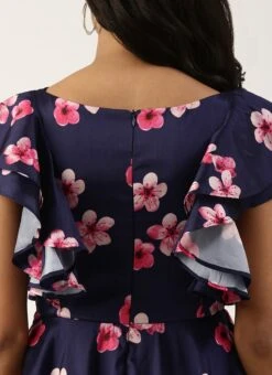 Blue Printed Art Silk Ruffled Dress Festive Wear -Mahra Clothing Shop Blue Printed Art Silk Ruffled Dress DRBS02205992 rrc2