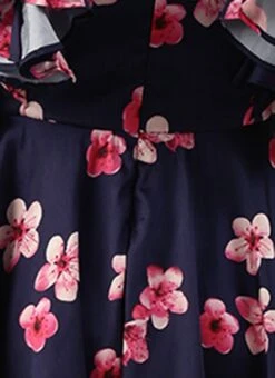 Blue Printed Art Silk Ruffled Dress Festive Wear -Mahra Clothing Shop Blue Printed Art Silk Ruffled Dress DRBS02205992 rrc3