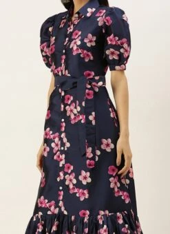 Blue Printed Art Silk Shirt Dress After Six Wear