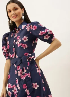 Blue Printed Art Silk Shirt Dress After Six Wear -Mahra Clothing Shop Blue Printed Art Silk Shirt Dress DRBS02205850 rrc2