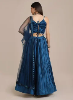 Blue Satin Silk A Line Lehenga Party Wear -Mahra Clothing Shop Blue Satin Silk A Line Lehenga GHSACW2771 b