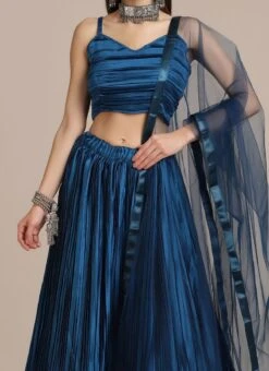 Blue Satin Silk A Line Lehenga Party Wear