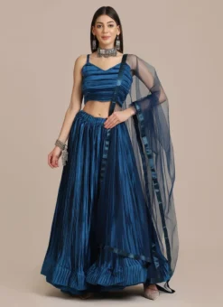 Blue Satin Silk A Line Lehenga Party Wear -Mahra Clothing Shop Blue Satin Silk A Line Lehenga GHSACW2771 u