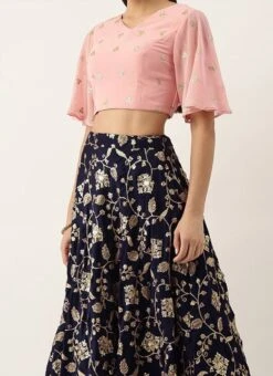 Teen Girls Blue Sequins Embroidered Lehenga Set Festive Wear