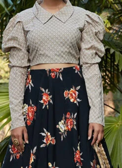 Blue Silk Crepe Umbrella Lehenga Party Wear