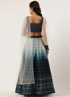 Teen Girls Blue Taffeta Digital Print Kali Lehenga Festive Wear -Mahra Clothing Shop Blue Taffeta Digital Print Kali Lehenga GHBS02208494 b