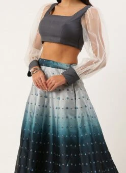 Teen Girls Blue Taffeta Digital Print Kali Lehenga Festive Wear