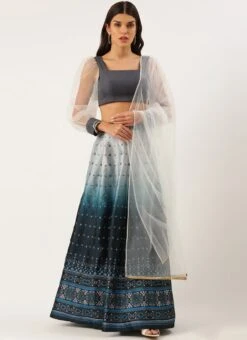 Teen Girls Blue Taffeta Digital Print Kali Lehenga Festive Wear -Mahra Clothing Shop Blue Taffeta Digital Print Kali Lehenga GHBS02208494 u