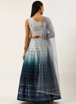 Teen Girls Blue Taffeta Digital Print Kali Lehenga Set Wedding Wear -Mahra Clothing Shop Blue Taffeta Digital Print Kali Lehenga Set GHBS02208485 b