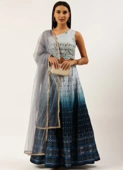 Teen Girls Blue Taffeta Digital Print Kali Lehenga Set Wedding Wear -Mahra Clothing Shop Blue Taffeta Digital Print Kali Lehenga Set GHBS02208485 u