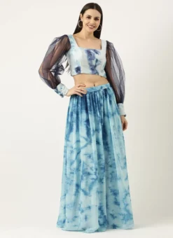 Teen Girls Blue Tie N Dye Chinon Skirt Set Festive Wear -Mahra Clothing Shop Blue Tie N Dye Chinon Skirt Set IWBS02301023 u 1