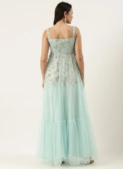Teen Girls Blue Tiered Gathers Embroidered Gown Party Wear -Mahra Clothing Shop Blue Tiered Gathers Embroidered Gown IWBS02204762 b