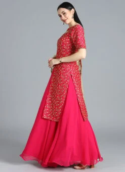 Ethnovog Pink Long Choli Lehenga Party Wear