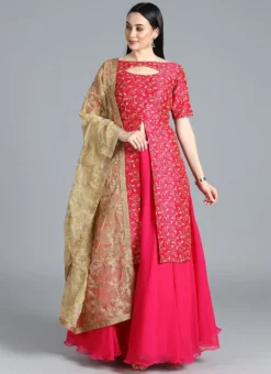 Ethnovog Pink Long Choli Lehenga Party Wear -Mahra Clothing Shop Bollywood Vogue Customised Pink Long Choli Lehenga GHBV01904085 u