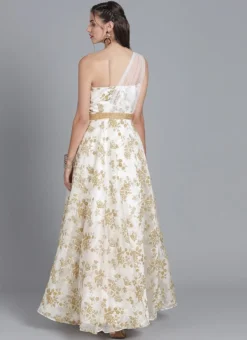 Ethnovog White One Shoulder Gown Party Wear -Mahra Clothing Shop Bollywood Vogue Customised White One Shoulder Gown IWBV01903799 b