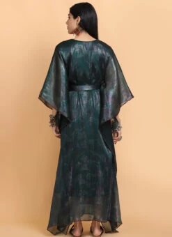 Bottle Green Handpainted Kaftan Set Party Wear -Mahra Clothing Shop Bottle Green Handpainted Kaftan set KFDASCT142 b