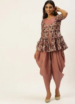 Brown Dhoti Jumpsuit With Embroidered Jacket Festive Wear Party Wear -Mahra Clothing Shop Brown Dhoti Jumpsuit With Embroidered Jacket IWBS02208540 u