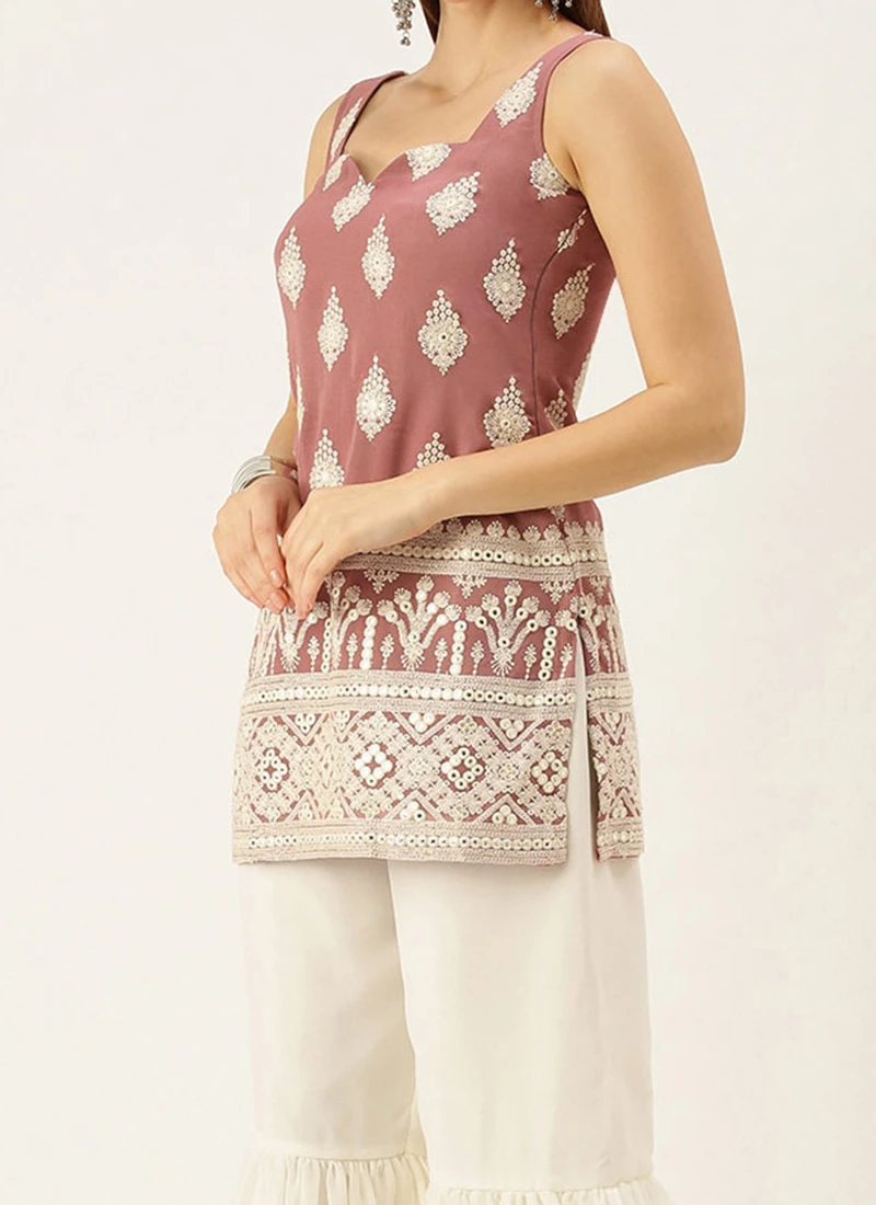 Brown Embroidered Georgette Top Festive Wear 1 Brown Embroidered Georgette Top Festive Wear