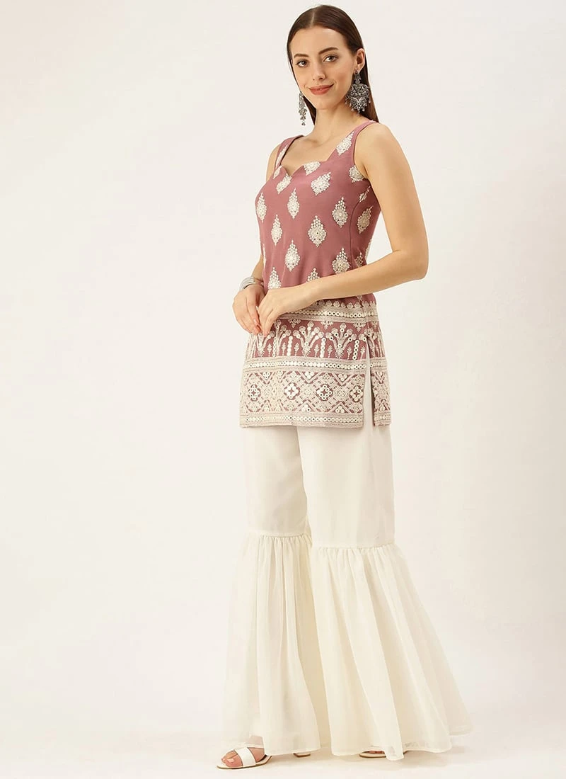 Brown Embroidered Georgette Top Festive Wear 3 Brown Embroidered Georgette Top Festive Wear - Image 3