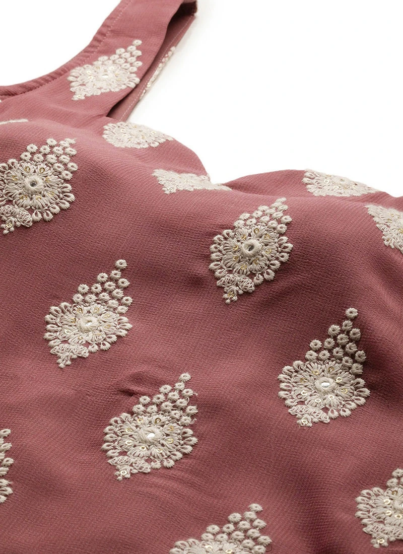 Brown Embroidered Georgette Top Festive Wear 5 Brown Embroidered Georgette Top Festive Wear - Image 5