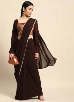 Teen Girls Brown Georgette Saree Festive Wear -Mahra Clothing Shop Brown Georgette Saree SABS02301976 u