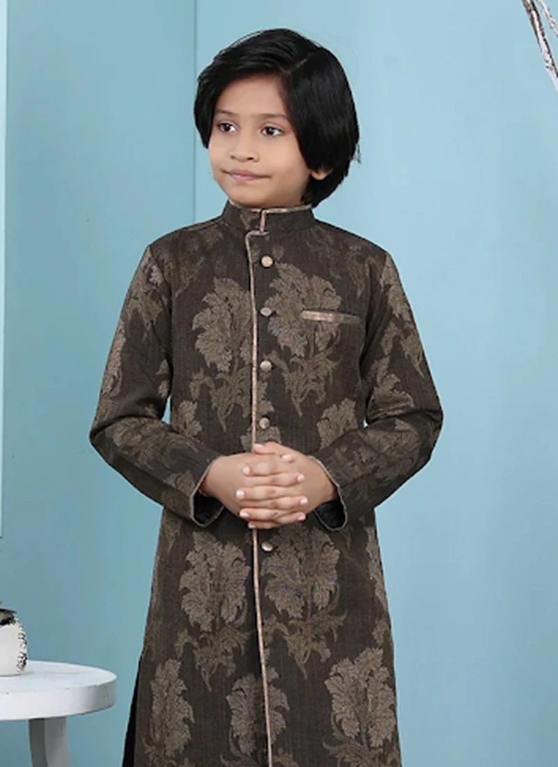 Brown Handloom Silk Classic Sherwani Wedding Wear 3 Brown Handloom Silk Classic Sherwani Wedding Wear - Image 3