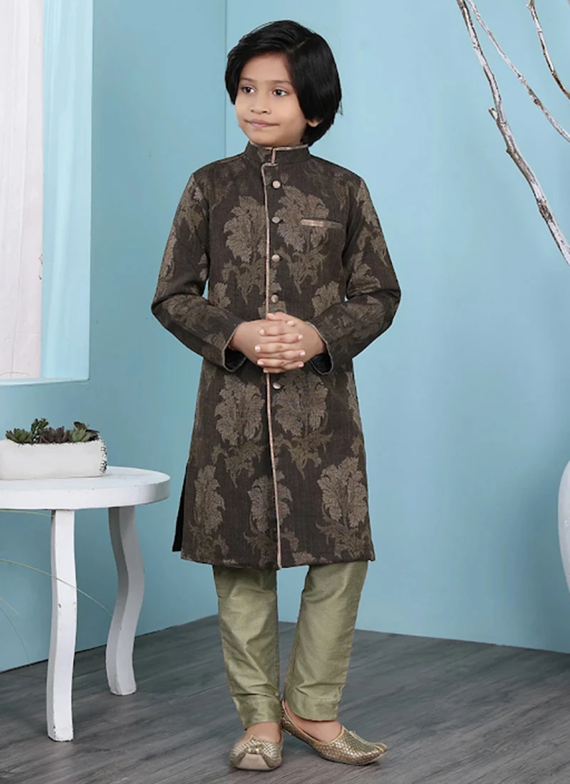 Brown Handloom Silk Classic Sherwani Wedding Wear 2 Brown Handloom Silk Classic Sherwani Wedding Wear - Image 2