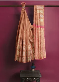 Brown Pure Silk Zari Work Saree Festive Wear
