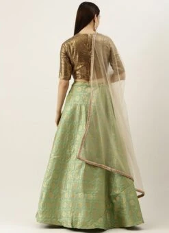 Teen Girls Brown Sequin Embroidered N Green Brocade Lehenga Festive Wear -Mahra Clothing Shop Brown Sequin Embroidered N Green Brocade Lehenga GHBS02104256 b